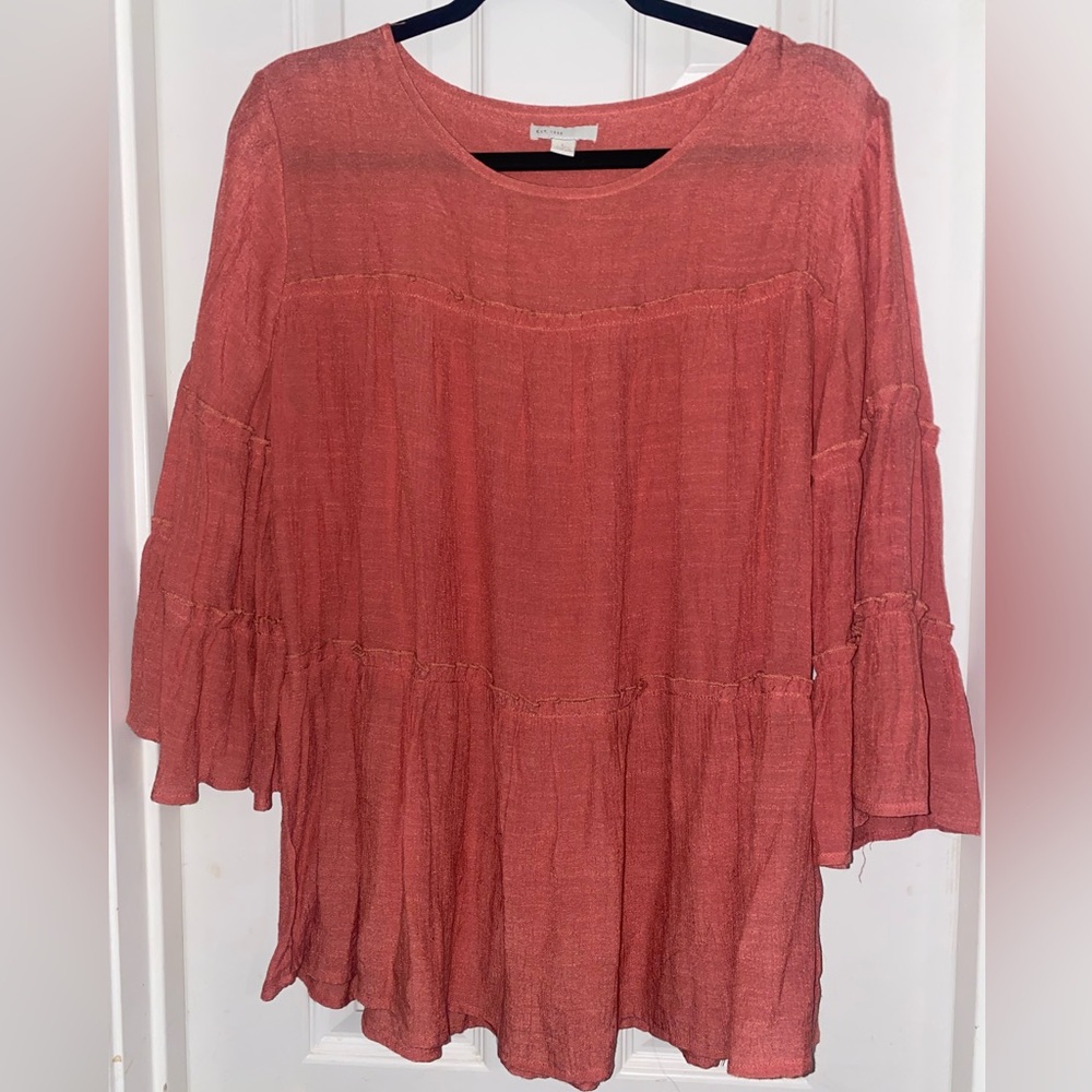 Cato Rust‎ Blouse with Ruffle Sleeves